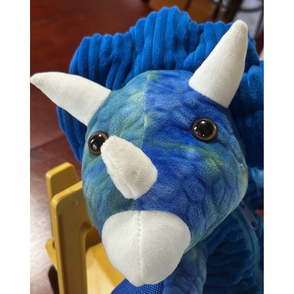Goffa Blue Green Tie Dye Triceratops Plush Dinosaur Backpack Kids Adjustable Bag
